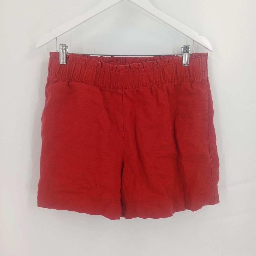 Quince Womens Size Large Red Elastic Waist Pull On Linen Shorts Casual Summer